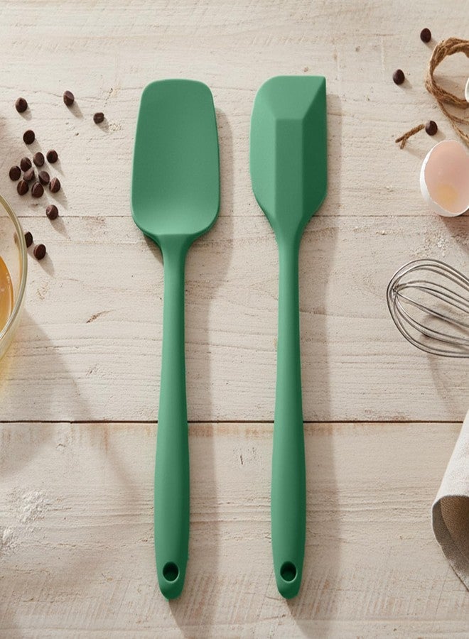 أدوات فرنسية طقم أدوات مطبخ فرنسي مكون من قطعتين، ملعقة مسطحة وملعقة سيليكون فاخرة غير لاصقة، مثالية للطبخ والخبز والخلط، مقاومة للحرارة حتى 230 درجة مئوية، آمنة للاستخدام مع الطعام وخالية من مادة BPA، قابلة للغسل في غسالة الأطباق، بمقبض مريح، لون أخضر عشبي - Image 1